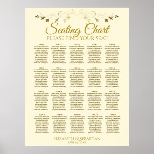 20 Bord Elegant, sätesdiagram för Guld Cream Bröll Poster