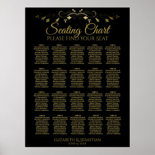 20 Bord Elegant, sätesdiagram för svart Bröllop i Poster