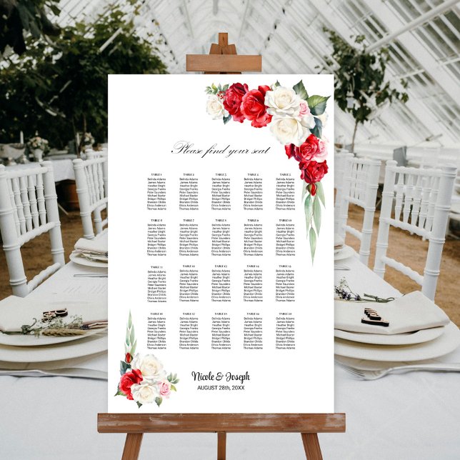 20 Bord Röd Vit Ros Blommig Placeringsplan Poster (Skapare uppladdad)