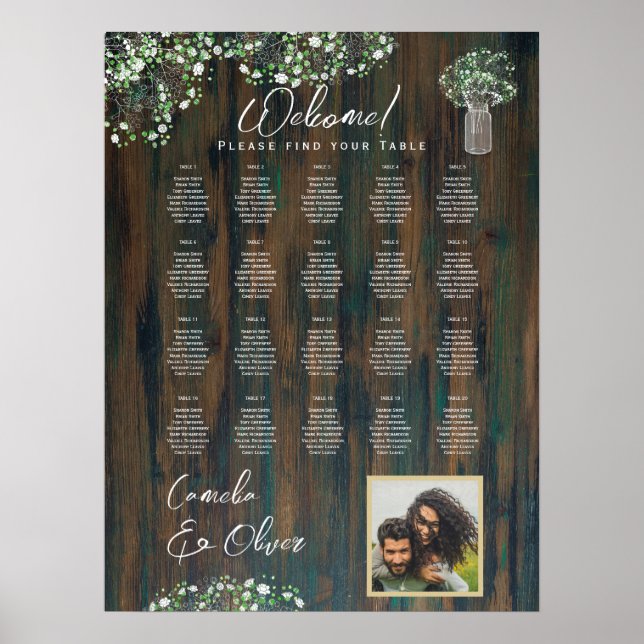 20 Bord Rustic Wood Gypsophila PHOTO SEATING Foam Poster (Framsidan)