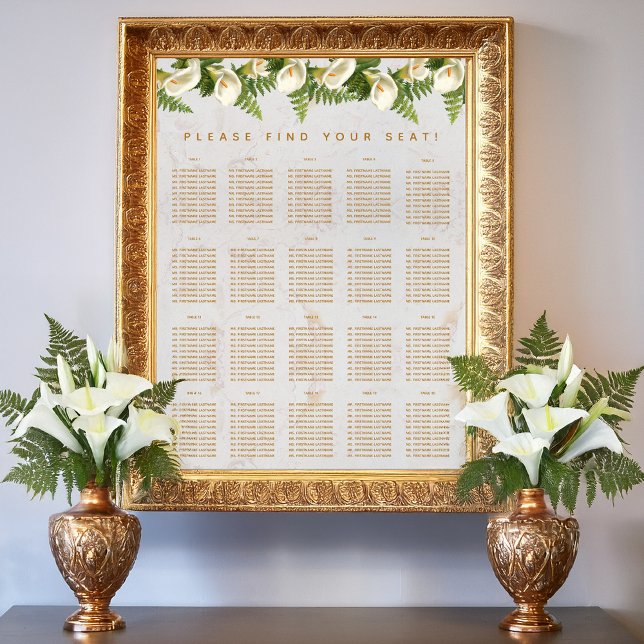 20 Bord Sittplatsdiagram Marble Calla Lilies Blomm Poster (Skapare uppladdad)