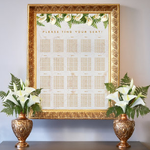 20 Bords Placeringsplan Marmor Calla Liljor Blommi Poster