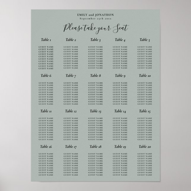 20 Bordsplaceringsdiagram Sagegrön Poster (Framsidan)