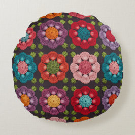 20 Daisy Floral Pattern Pouf - Black Decorative Rund Kudde