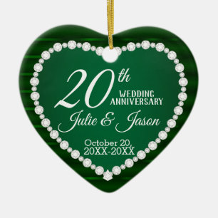 20:e Bröllop-årsdagen   Emerald och Silver Julgransprydnad Keramik