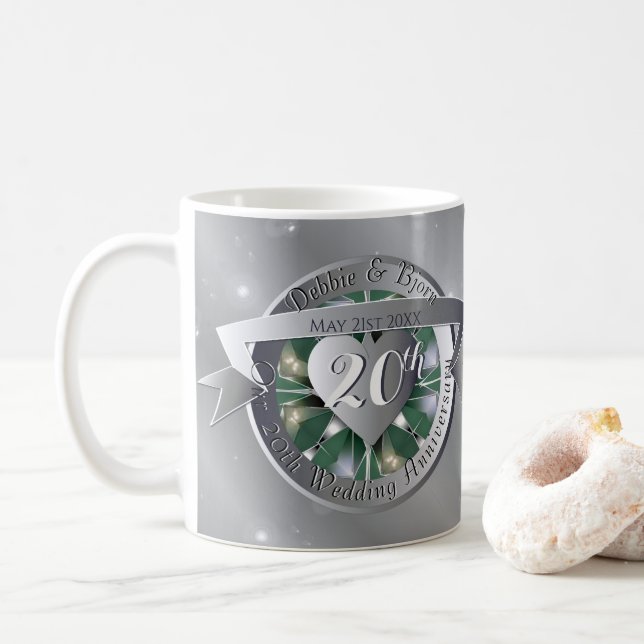 20:e Bröllop-årsdagen Emerald Platinum Kaffemugg (Med munk)