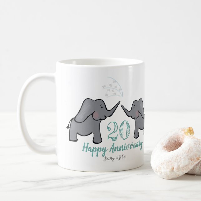 20:e chinan bröllop-årsdagen Söt elefant Kaffemugg (Med munk)