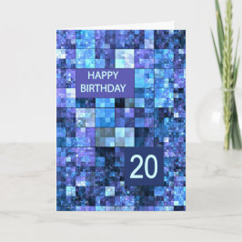 20:e födelsedag, blå fyrkanter, kort