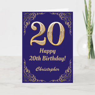 20:e födelsedag Blått och Guld Glitter Ram Kort