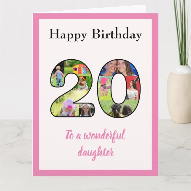 20:e födelsedag Foto Collage Dotter Large Unik Kort (Framsida)