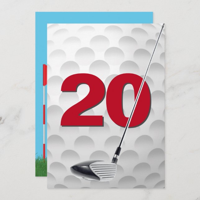 20:e födelsedag Golf-Temapartyet Inbjudningar (Fram/baksida)