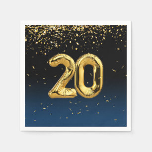 20:e födelsedag Guld-ballonger och konfetti-blöjor Pappersservett