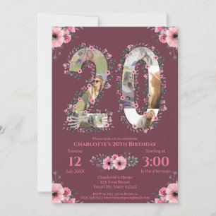 20:e födelsedag med 20-åriga Rosor för foto Inbjudningar