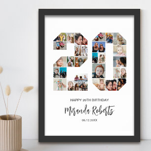 20:e födelsedag nummer 20 Anpassningsbar Fotokolla Poster