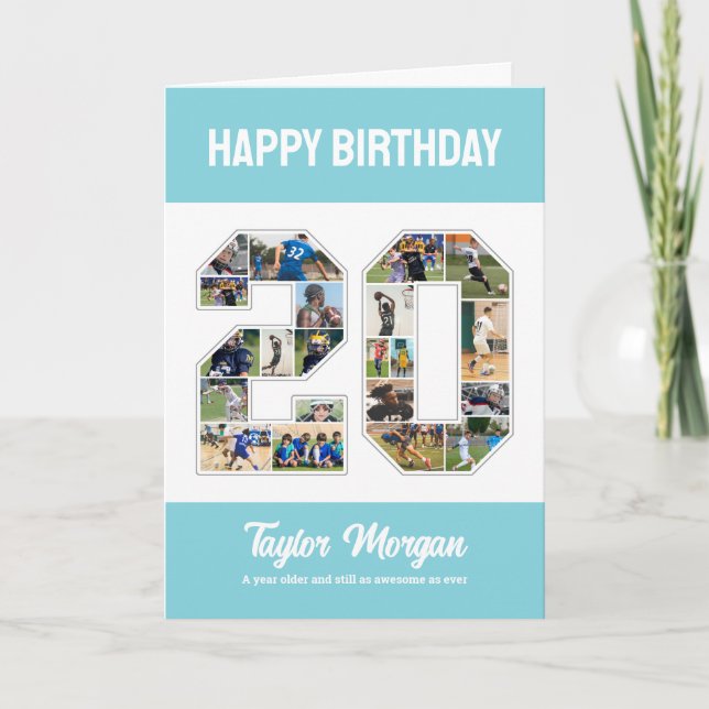 20:e födelsedag, nummer 20 Fotokollage Kort (Framsida)