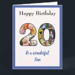 20:e födelsedag: Photo Collage Son stort unikt Kort<br><div class="desc">Fira din sons 20-årsdag, med ett stort födelsedagskort som är ett speciellt och unikt fotokollage. Den speciella sonen har 20 år på sitt eget familjefoto. Mallen är designad för dig att redigera "Till en underbar son" till bror, bästa vän eller någon annan du vill ha. Texten på båda sidorna i...</div>