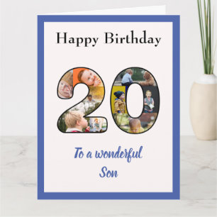 20:e födelsedag: Photo Collage Son stort unikt Kort