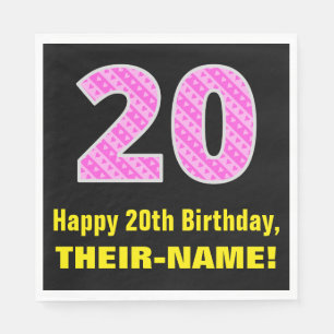 20:e födelsedag: Rosa Rand och örter "20" + Namn Pappersservett