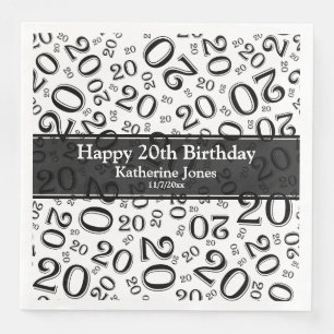 20:e födelsedag slumpmässigt tal Mönster Black/Whi Pappersservett
