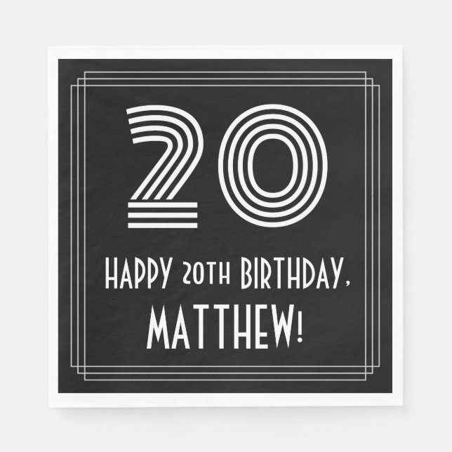 20:e födelsedagen: Art Deco Inspired Titta "20" +  Pappersservett (Framsidan)