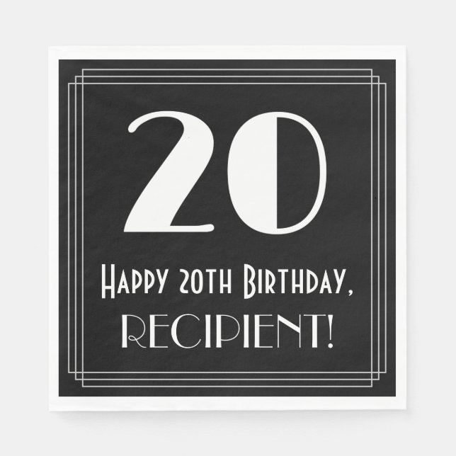 20:e födelsedagen ~ Art Deco Inspired Titta "20",  Pappersservett (Framsidan)