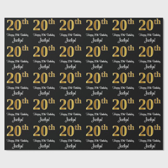 20:e födelsedagen: Elegant Luxurious Faux Guld Tit Presentpapper (Platt)