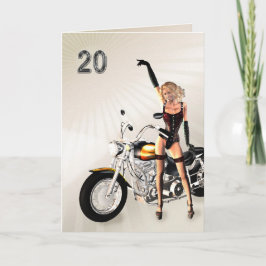 20:e födelsedagen, motorcykel och flicka kort