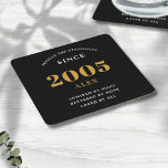 20:e födelsedagen Namn 2005 Chicen Svarta Guld Ele Underlägg Papper Kvadrat<br><div class="desc">Premium 20:e födelsedag: Pappra Underlägg för svart och Guld Personlig - Firande Elegance. Fira en milstolpe-födelsedag i stil med vår chic, förstklassiga, 20:e födelsedag pappra underlägg. Exakt designat med ett påfallande svart och guld färg-program tillför dessa underlägg en aning lyxhet och sofistikering till varje 20-årsbäcken. Uttryck ditt personliga stil med...</div>