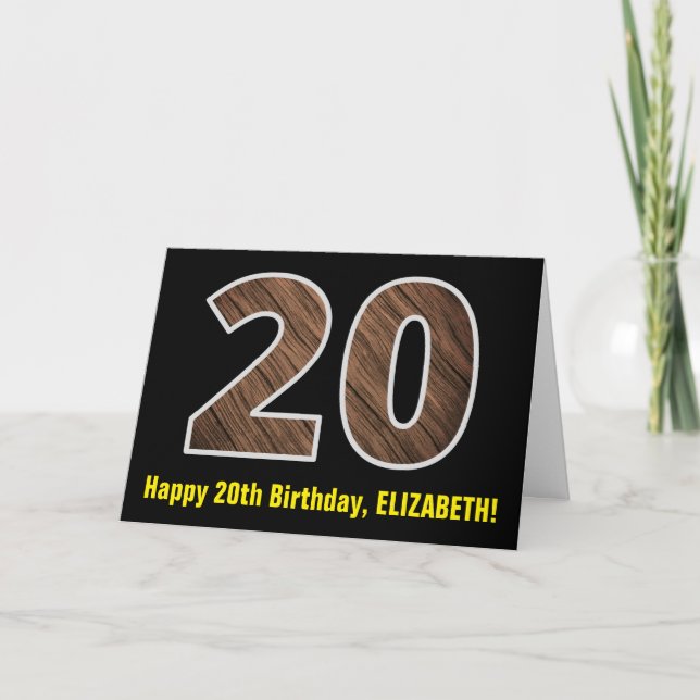 20:e födelsedagen: Namn + Faux Wood Grain Mönster  Kort (Framsida)