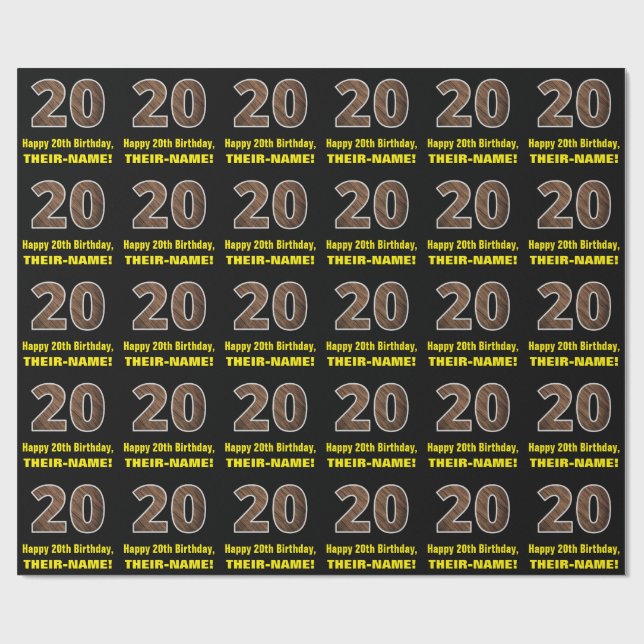 20:e födelsedagen: Namn & Faux Wood Grain Mönster  Presentpapper (Platt)