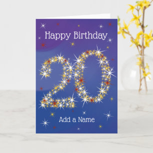 20:e födelsedagen - nummer 20 i stjärnor - blå - å kort