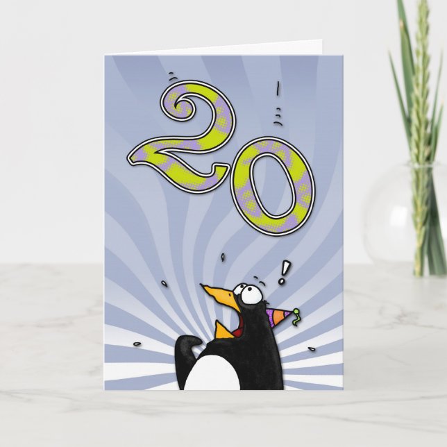 20:e födelsedagen - Penguin-överraskningskort Kort (Framsida)