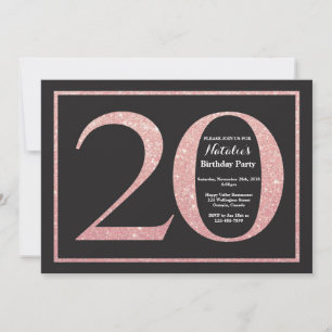 20:e födelsedagen Ro Rosa Guld Glitter Inbjudningar