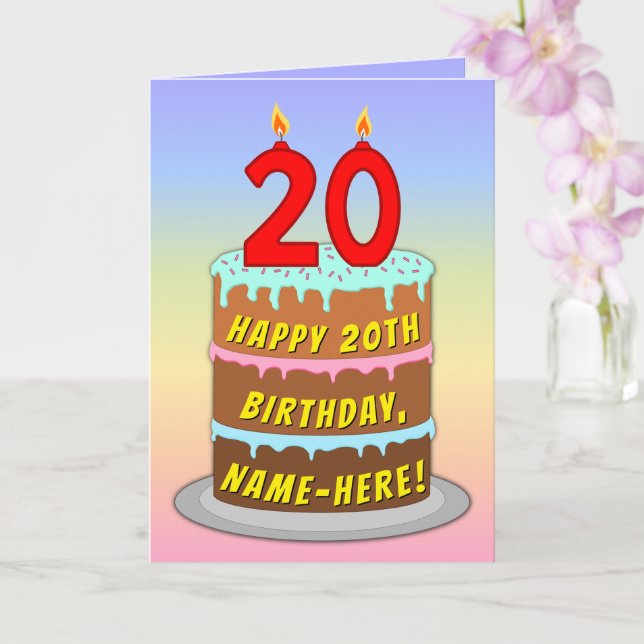 20:e födelsedagen - Roligt Cake & Candles, med ege Kort (Orkide)