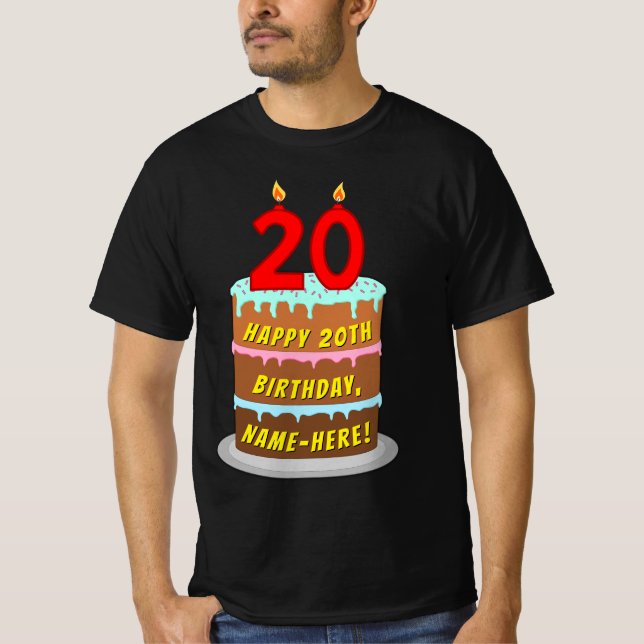 20:e födelsedagen - Roligt Cake & Candles, med ege T Shirt (Framsida)