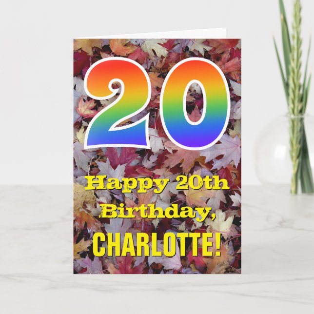 20:e födelsedagen, Rustic Höst löv, regnbåge "20" Kort (Framsida)