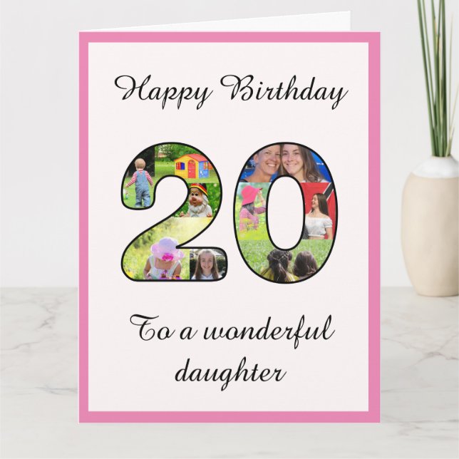 20:e födelsedagsdottern stor fotokollage kort (Framsida)