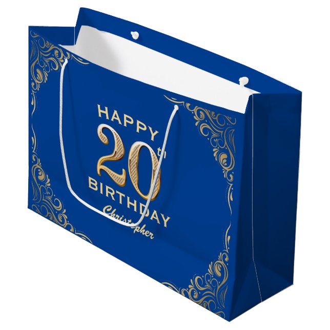 20:e Födelsedagsfesten Blått och Guld Glitter Ram (Framsidan Vinklad)
