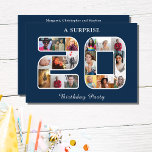 20:e Födelsedagsfesten Photo Collage Blue White Inbjudningar<br><div class="desc">Du kan enkelt redigera texten till kostym med information om den tjugonde födelsedagsfesten. Titta vem som fyller år det är. Att göra ett nytt årtionde är en underbar tidpunkt att fira! Vill du hjälpa någon att fira på sin födelsedag? "Foto Födelsedagsfest inbjudan" kommer att utlysa roligtens stora dag och bjuda...</div>