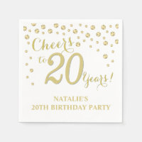 20:e Födelsedagsfesten Vit och Guld Diamond Napkin