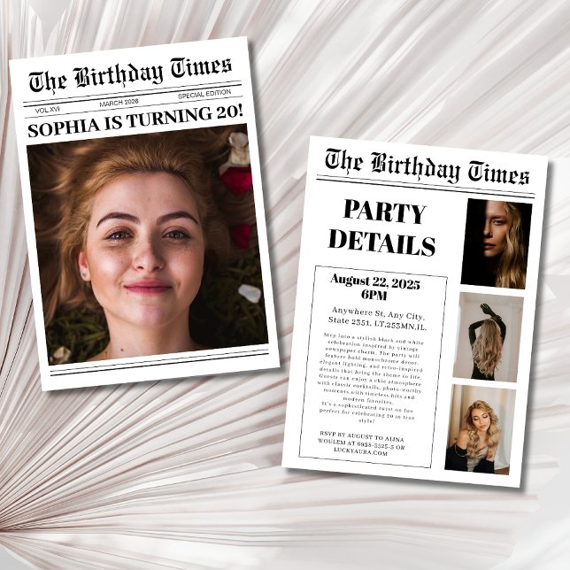 20:e Födelsedagsfestens nyhetsbladefoto Inbjudningar (Skapare uppladdad)
