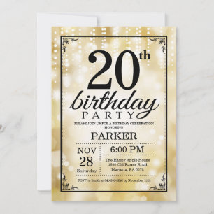20:e födelsedagsinbjudan Guld Glitter Inbjudningar