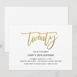 20:e födelsedagsinbjudan till minimalistisk guldfä inbjudningar