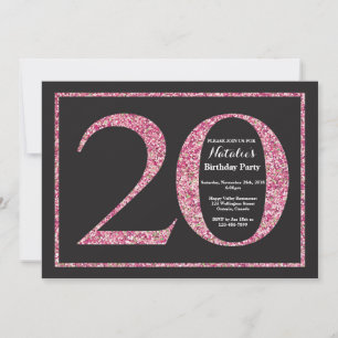 20:e födelsedagsinbjudan till Rosa Glitter Chalkbo Inbjudningar