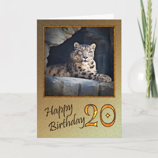 20:e födelsedagskort med leopard i snö kort (Framsida)