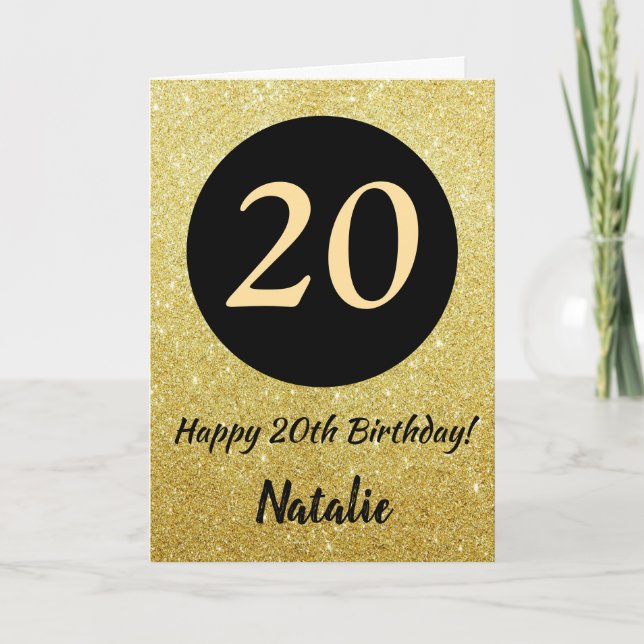 20:e Grattis på födelsedagen-kortet för svart och  Kort (Framsida)