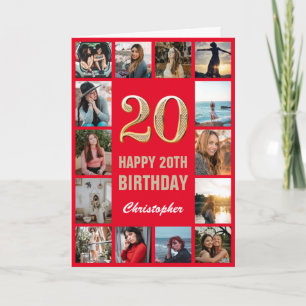 20:e Grattis på födelsedagen Red and Guld Photo Co Kort
