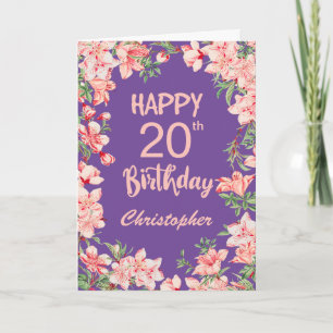 20:e Lila Rosa Peach Watercolor Blommigt Kort
