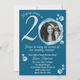 20:e Mörken Teal Bubbles Födelsedagsfest inbjudan