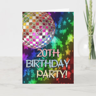 20:e party med disco boll och regnbåge med stjärno inbjudan